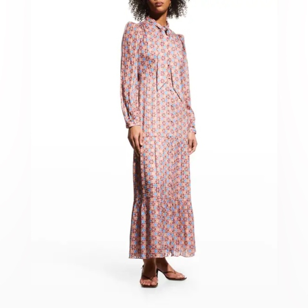 Marie Oliver Pink and Blue Floral Long Sleeve Maxi Dress
